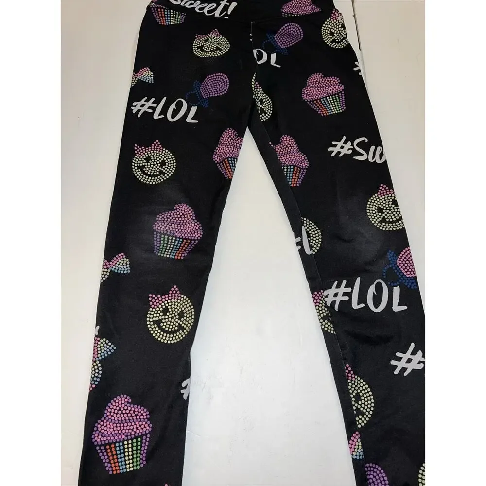 Girls Justice Leggings size 10 Black Sweet lol Omg